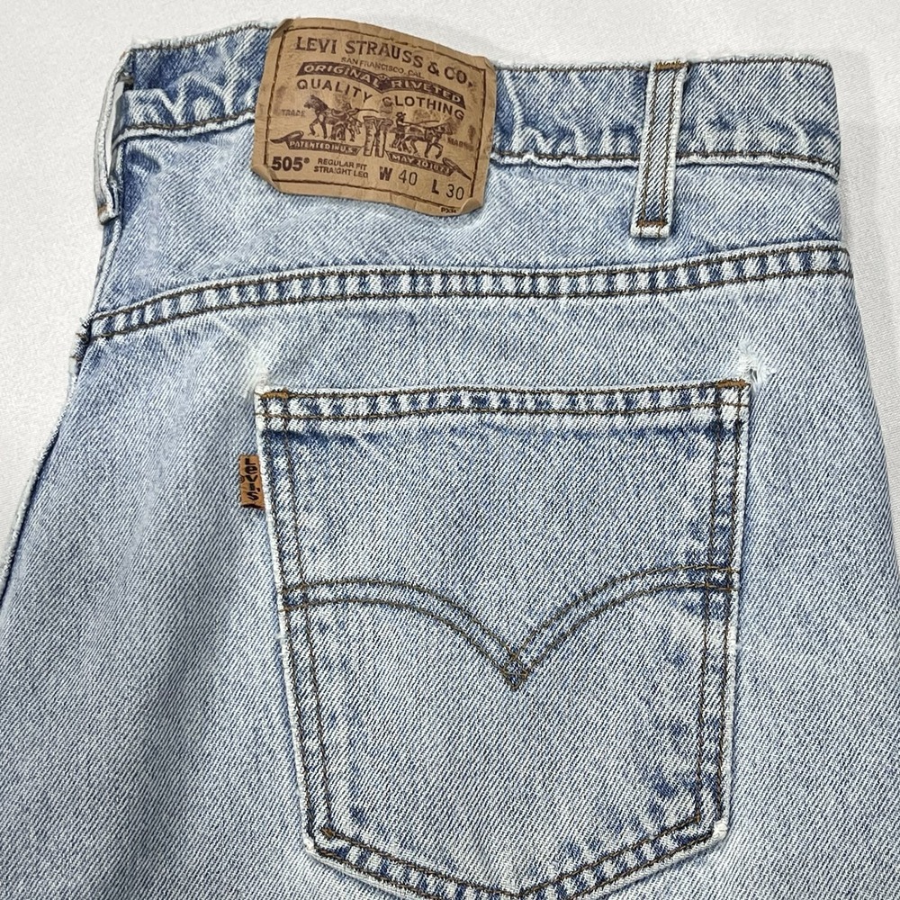 Vintage‎ Levis Men 505 Orange Tab Jeans 90s Distressed Straight Leg Size 38X30